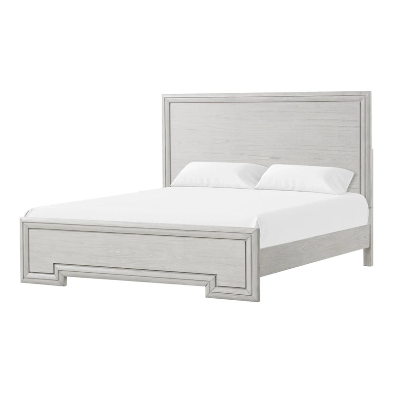 Rustic White Solid Wood Carved Panel Bed with Elegant Headboard Footboard