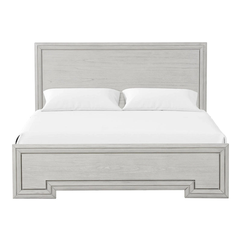 Rustic White Solid Wood Carved Panel Bed with Elegant Headboard Footboard