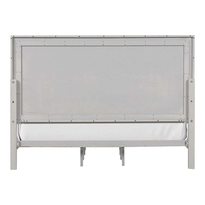 Rustic White Solid Wood Carved Panel Bed with Elegant Headboard Footboard
