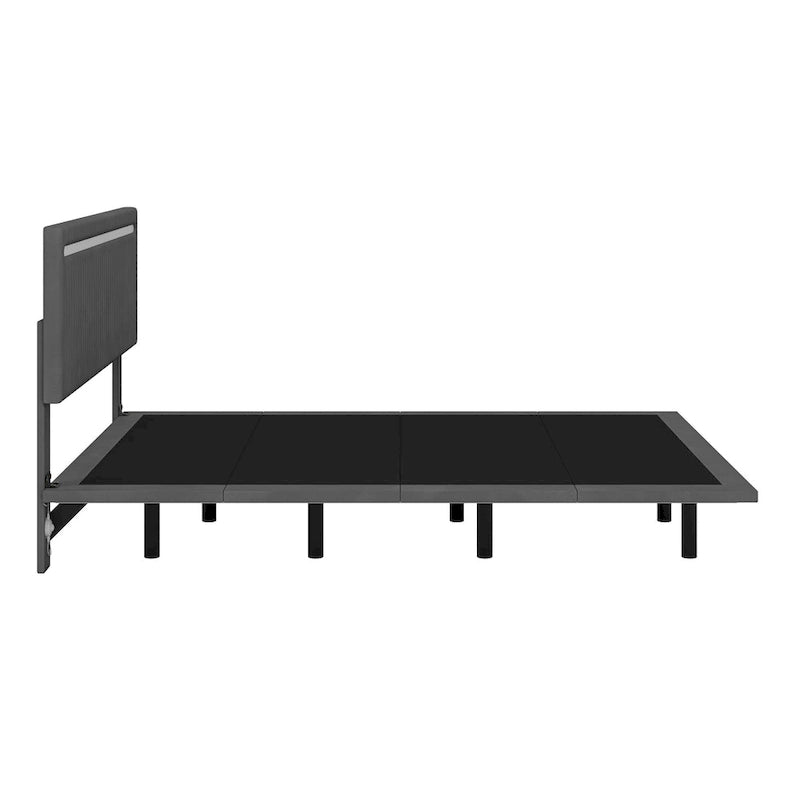 Upholstered Floating Platform Bed Frame with LED Headboard Lights Beige Gray Velvet