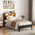 Black Brown Metal Platform Bed Twin with LED Headboard Storage Charging Station