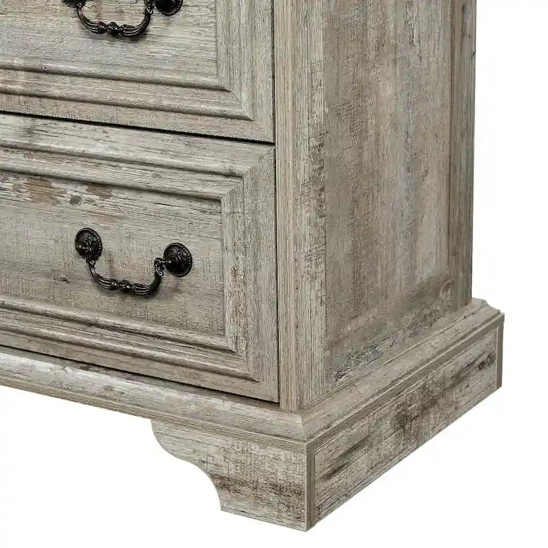 Vintage Style 7-Drawer Wide Dresser with Antique Metal Handles, White