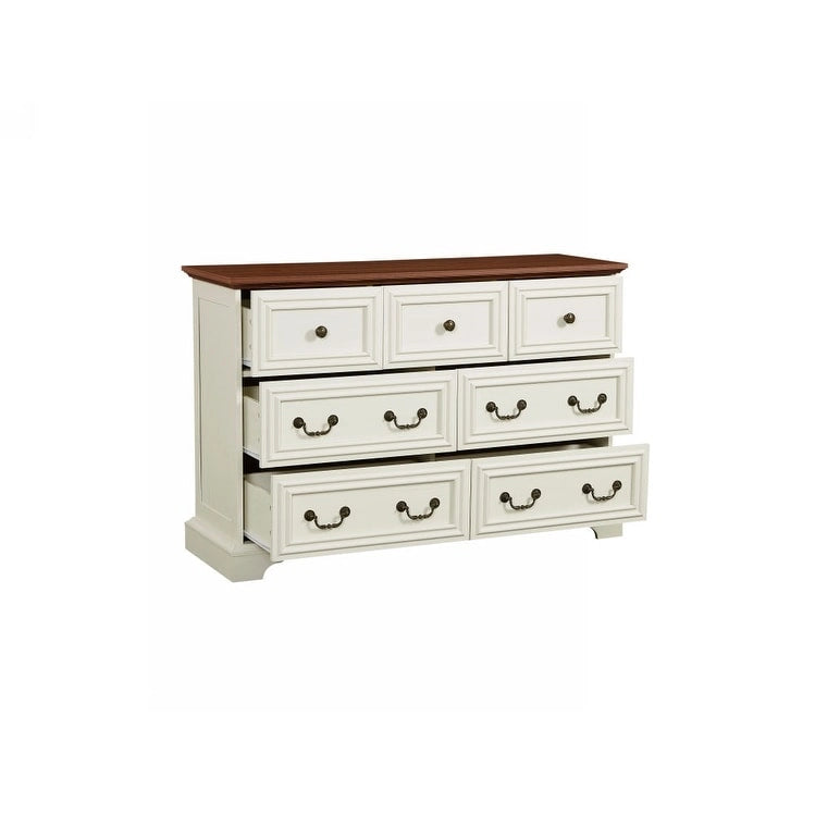 Vintage Style 7-Drawer Wide Dresser with Antique Metal Handles, White