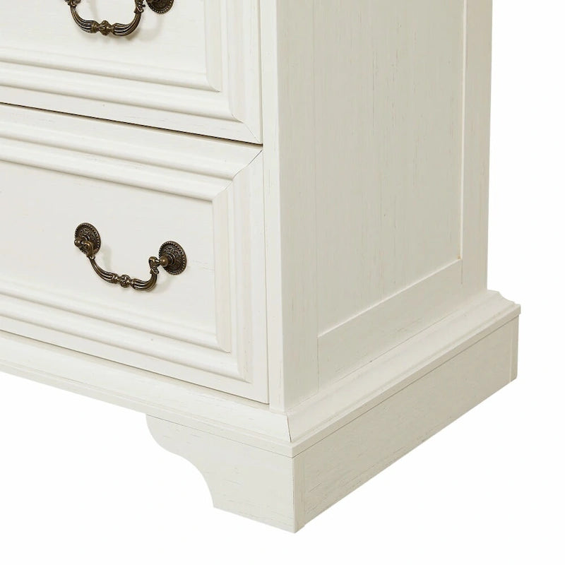 Vintage Style 7-Drawer Wide Dresser with Antique Metal Handles, White