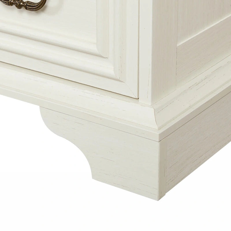 Vintage Style 7-Drawer Wide Dresser with Antique Metal Handles, White