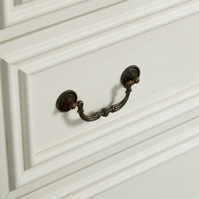 Vintage Style 7-Drawer Wide Dresser with Antique Metal Handles, White