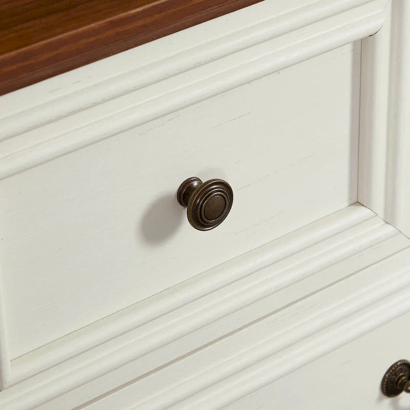 Vintage Style 7-Drawer Wide Dresser with Antique Metal Handles, White