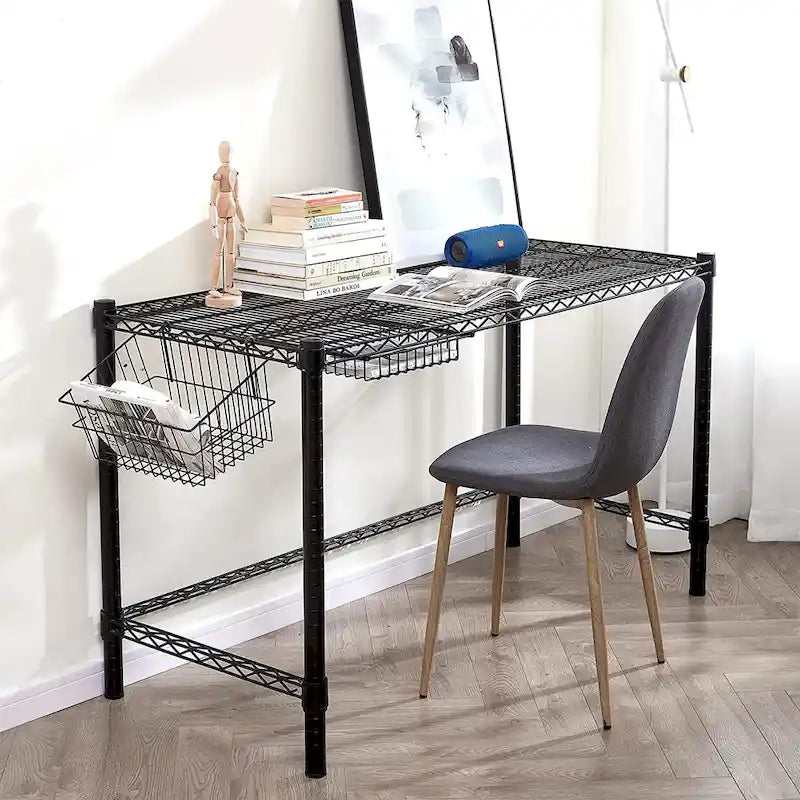 Heavy Duty Carbon Steel Home Office Desk with Under Shelf Tray, White or Black