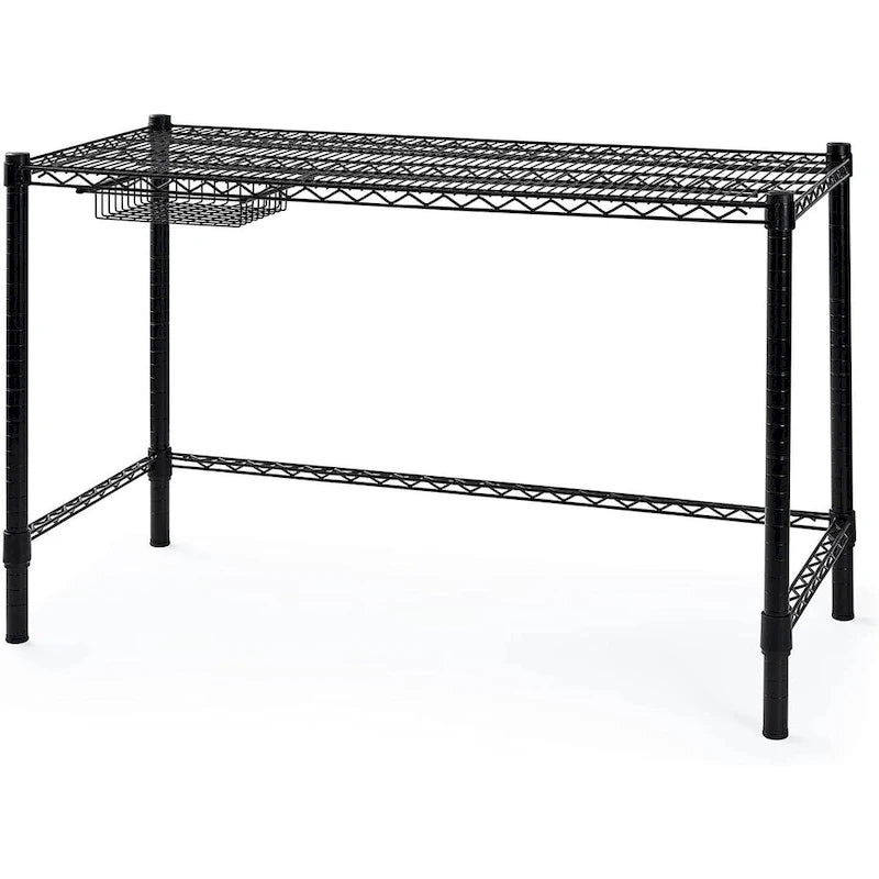Heavy Duty Carbon Steel Home Office Desk with Under Shelf Tray, White or Black