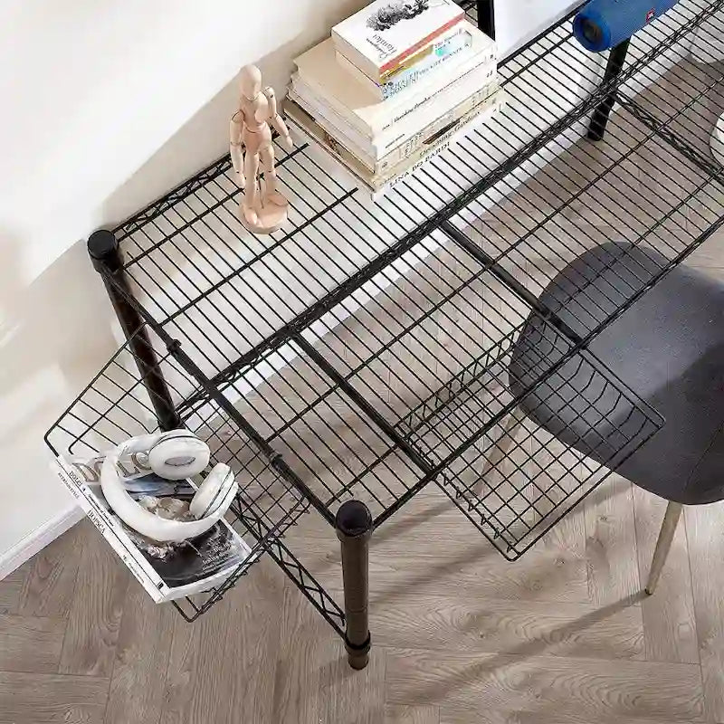 Heavy Duty Carbon Steel Home Office Desk with Under Shelf Tray, White or Black