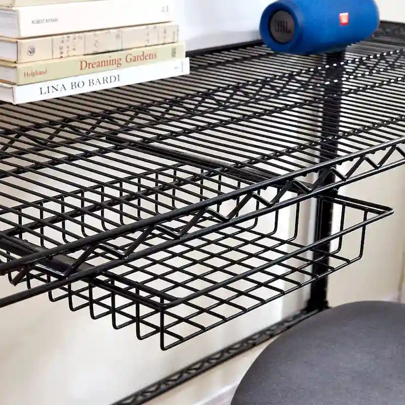 Heavy Duty Carbon Steel Home Office Desk with Under Shelf Tray, White or Black