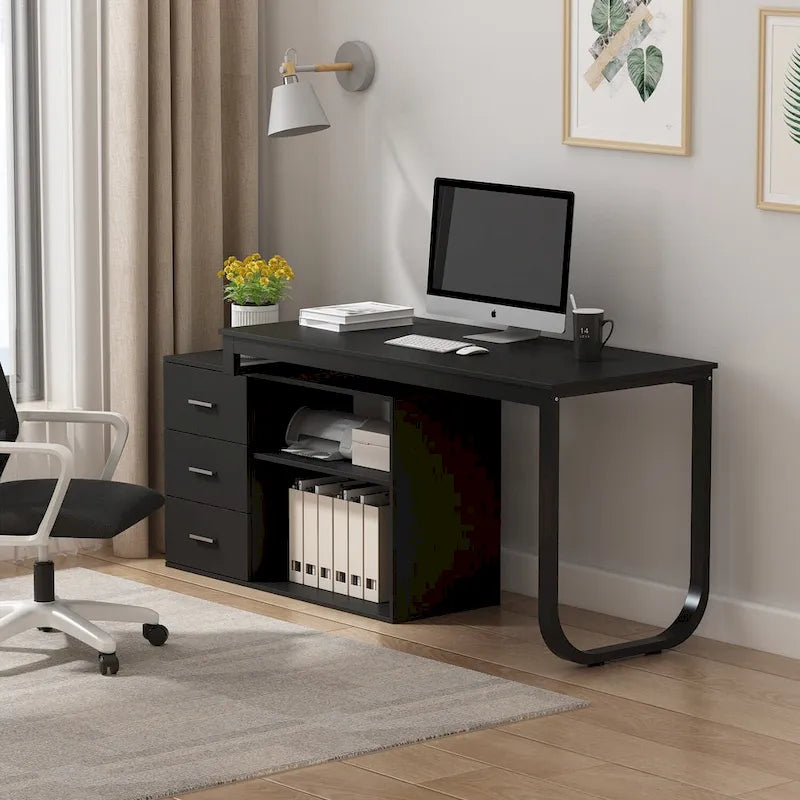 L-Shaped Writing Computer Desk with Drawers and Shelves Multi-Color