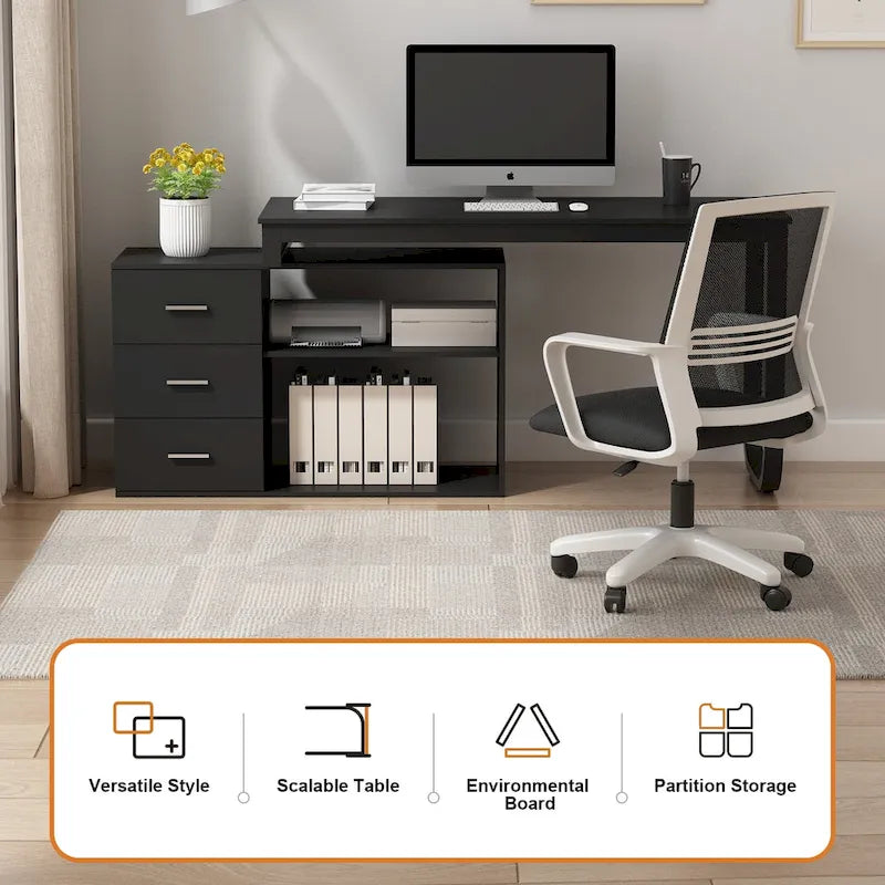 L-Shaped Writing Computer Desk with Drawers and Shelves Multi-Color