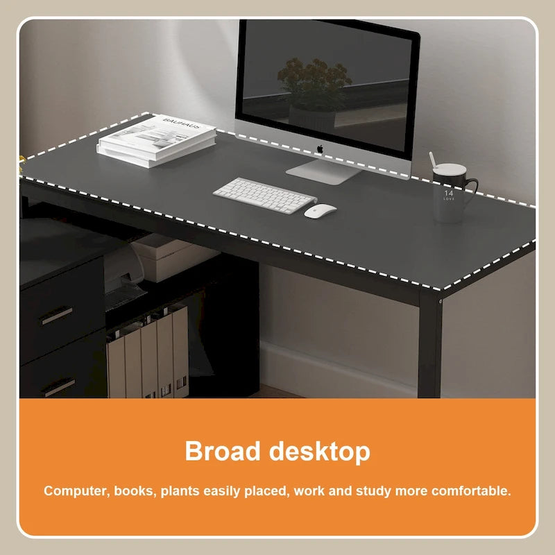 L-Shaped Writing Computer Desk with Drawers and Shelves Multi-Color