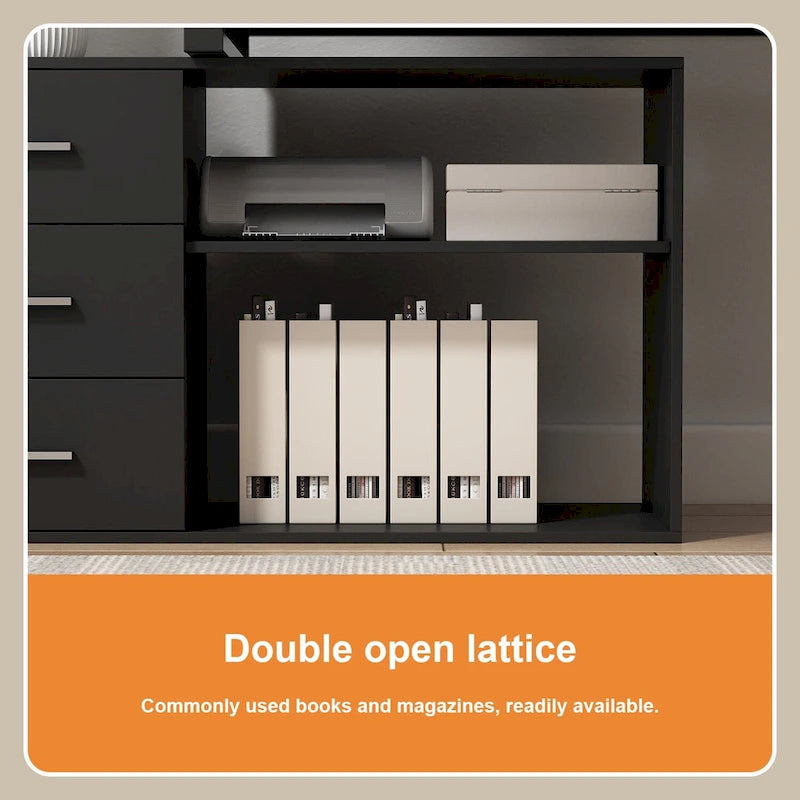 L-Shaped Writing Computer Desk with Drawers and Shelves Multi-Color