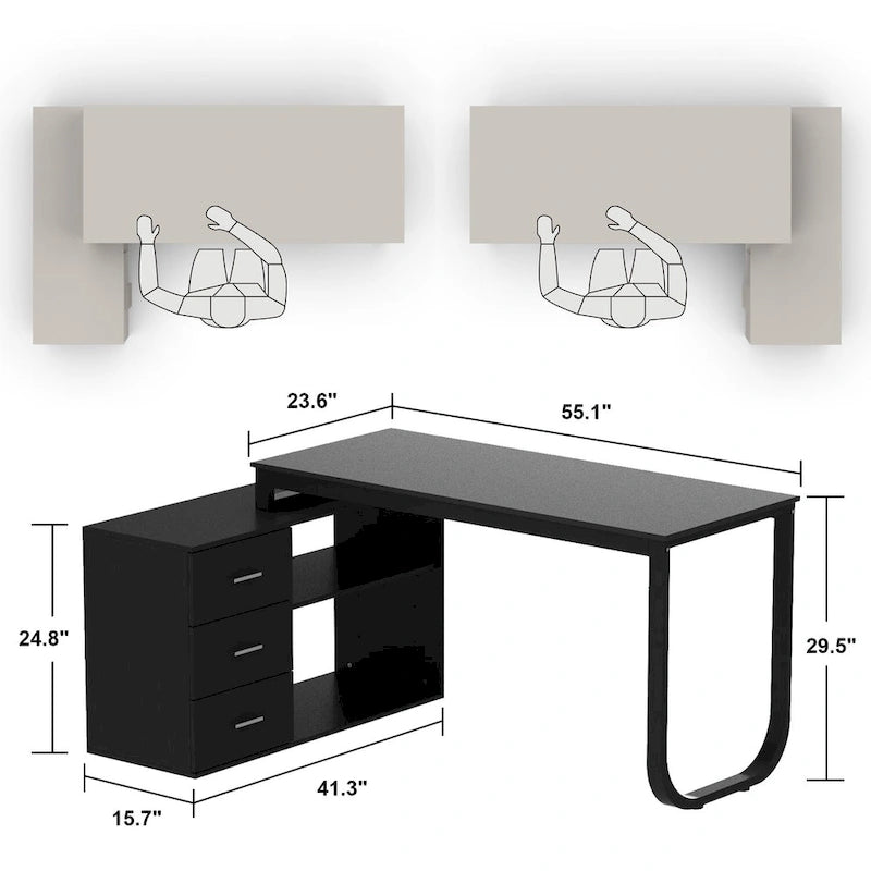 L-Shaped Writing Computer Desk with Drawers and Shelves Multi-Color