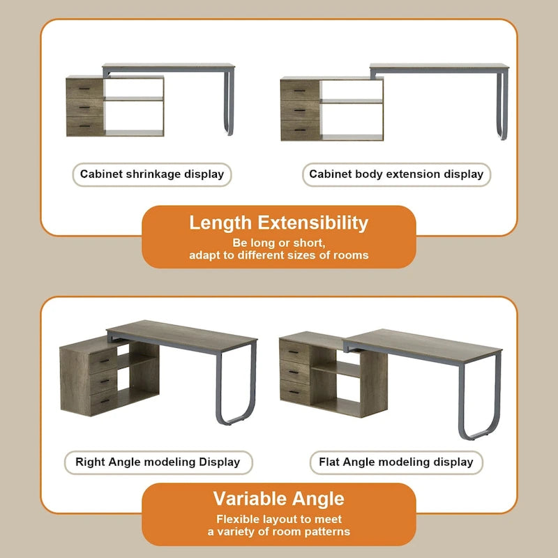 L-Shaped Writing Computer Desk with Drawers and Shelves Multi-Color