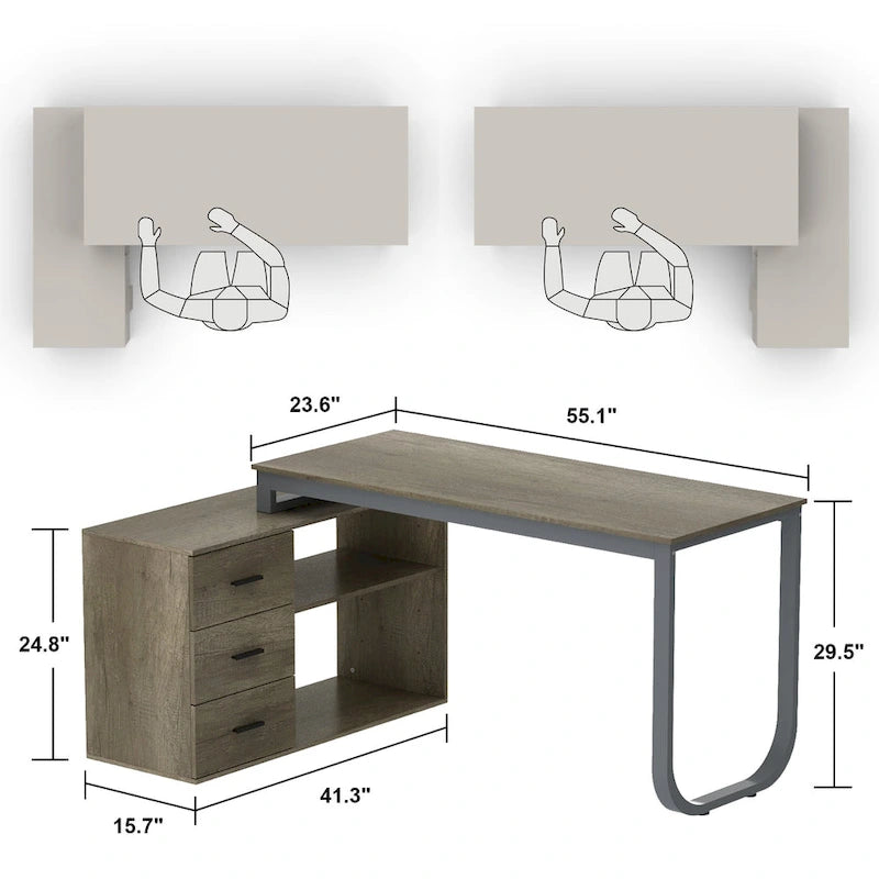 L-Shaped Writing Computer Desk with Drawers and Shelves Multi-Color