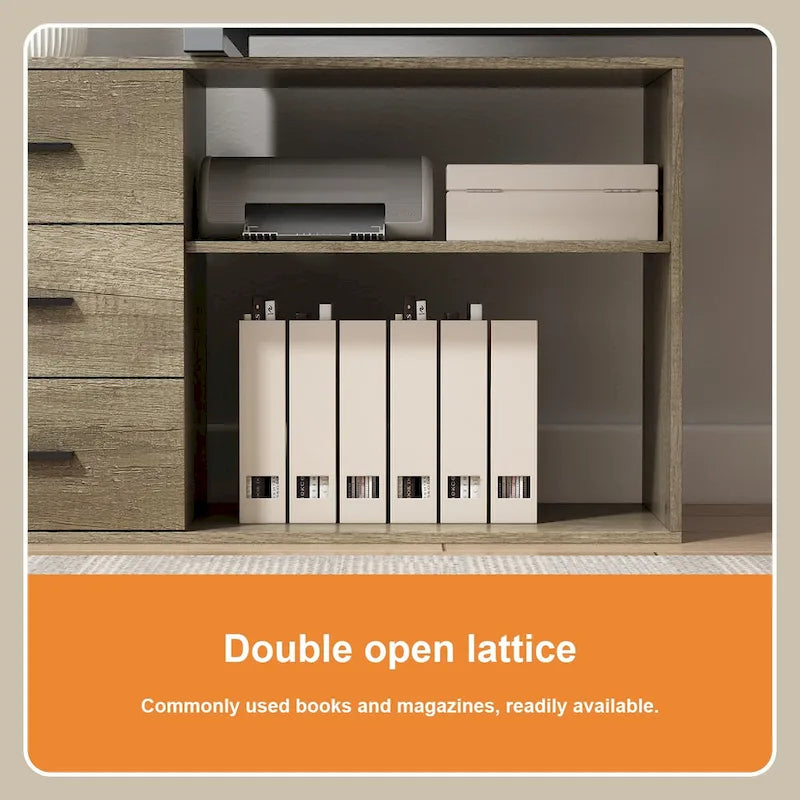 L-Shaped Writing Computer Desk with Drawers and Shelves Multi-Color
