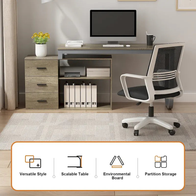 L-Shaped Writing Computer Desk with Drawers and Shelves Multi-Color
