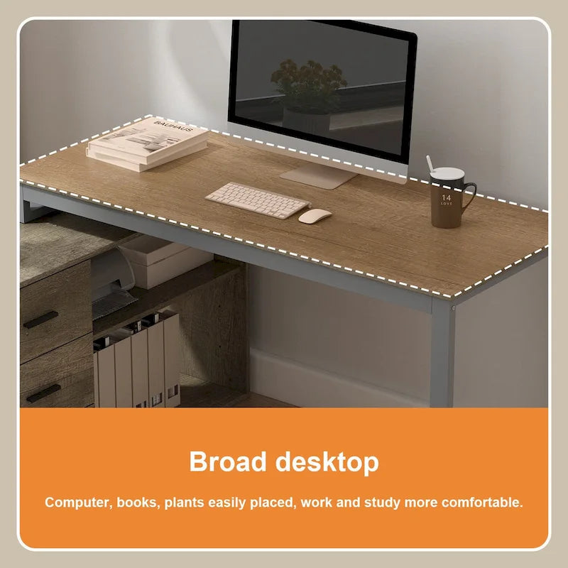 L-Shaped Writing Computer Desk with Drawers and Shelves Multi-Color