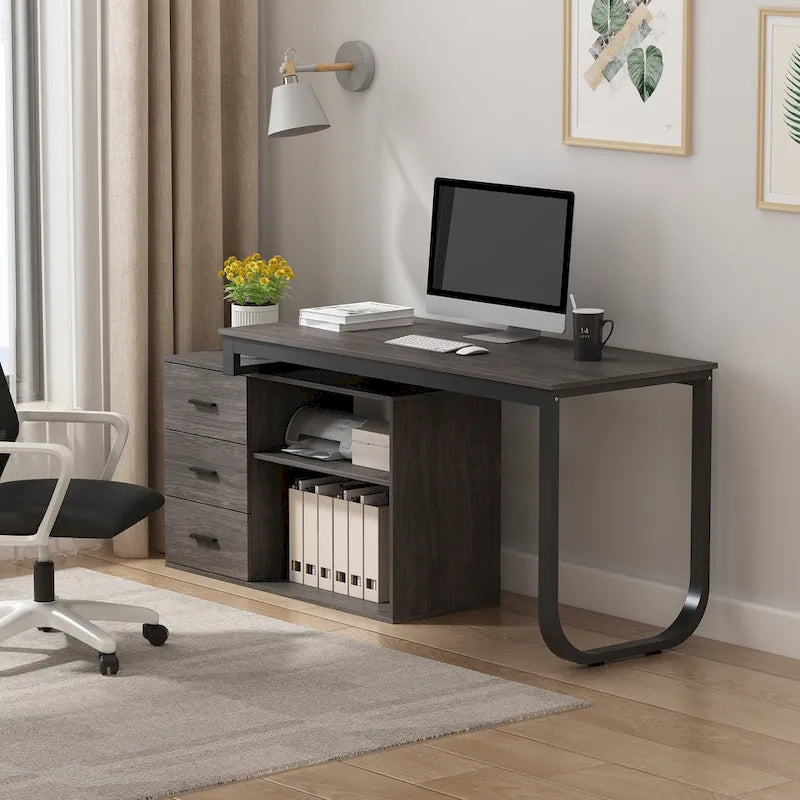 L-Shaped Writing Computer Desk with Drawers and Shelves Multi-Color