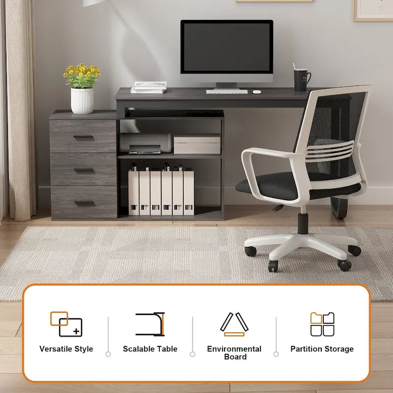 L-Shaped Writing Computer Desk with Drawers and Shelves Multi-Color