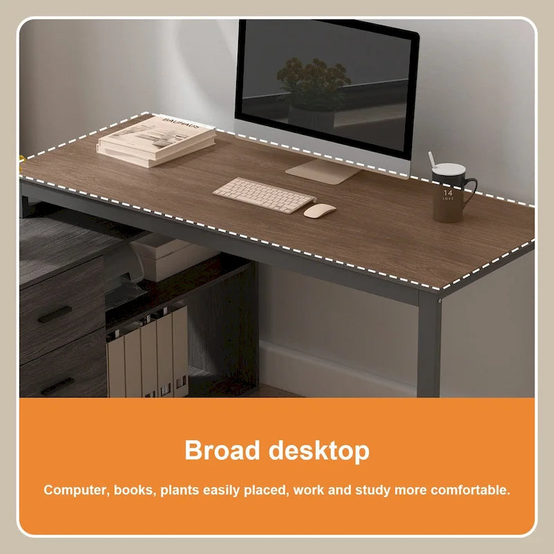 L-Shaped Writing Computer Desk with Drawers and Shelves Multi-Color