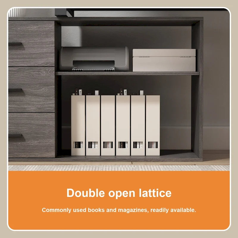 L-Shaped Writing Computer Desk with Drawers and Shelves Multi-Color