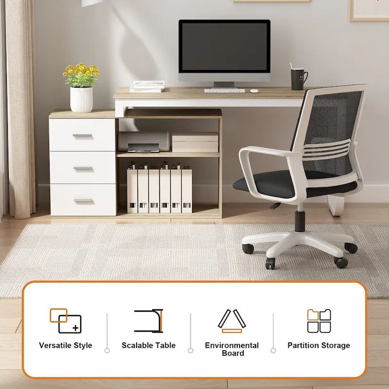L-Shaped Writing Computer Desk with Drawers and Shelves Multi-Color