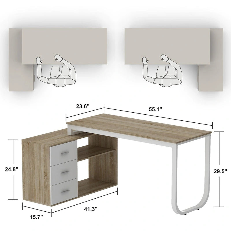 L-Shaped Writing Computer Desk with Drawers and Shelves Multi-Color