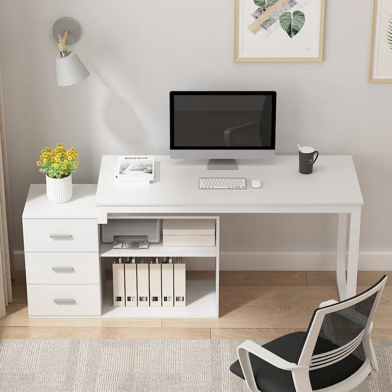 L-Shaped Writing Computer Desk with Drawers and Shelves Multi-Color