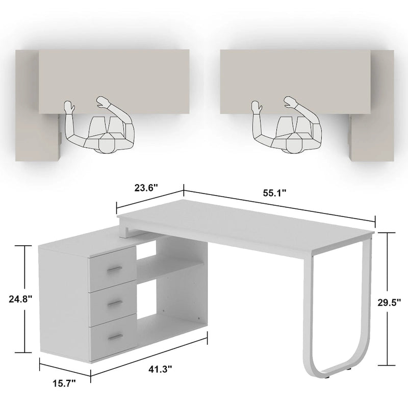 L-Shaped Writing Computer Desk with Drawers and Shelves Multi-Color