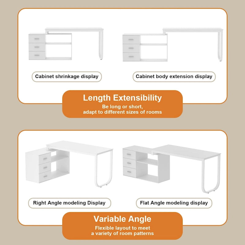 L-Shaped Writing Computer Desk with Drawers and Shelves Multi-Color
