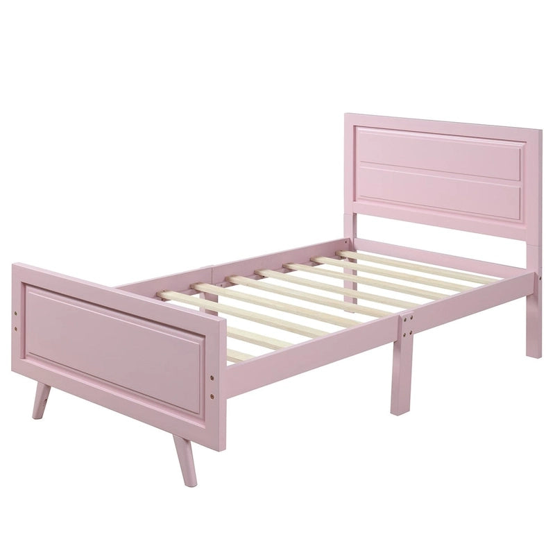 Twin Size Pink Wood Platform Bed with Headboard and Tapered Legs