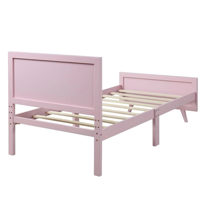 Twin Size Pink Wood Platform Bed with Headboard and Tapered Legs