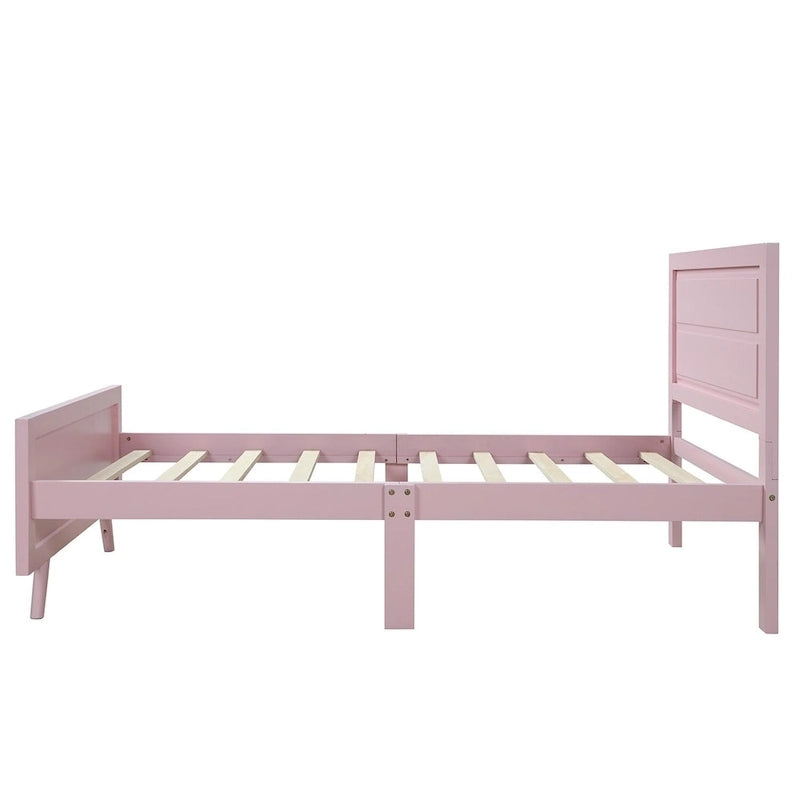 Twin Size Pink Wood Platform Bed with Headboard and Tapered Legs