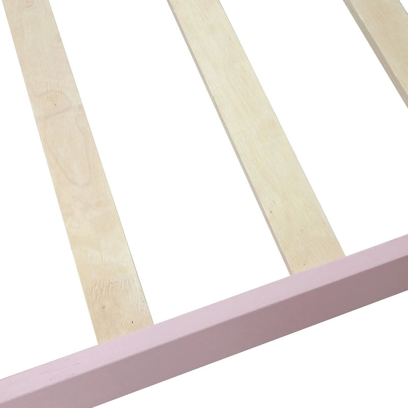 Twin Size Pink Wood Platform Bed with Headboard and Tapered Legs