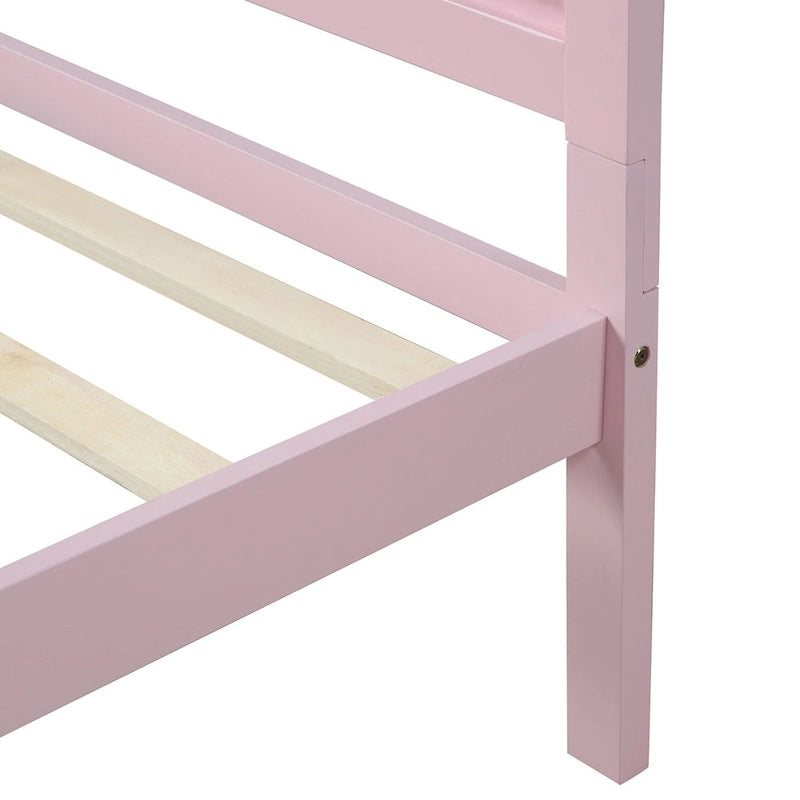 Twin Size Pink Wood Platform Bed with Headboard and Tapered Legs