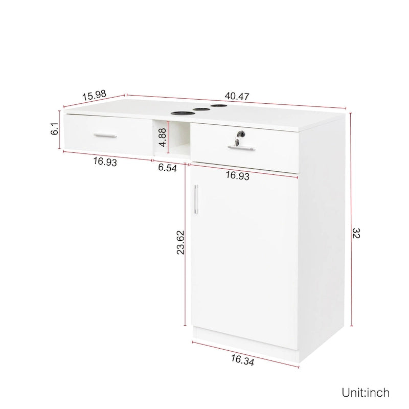 Wall Mount Hair Stylist Salon Station Storage Cabinet with Lockable Drawer