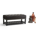 Tufted Faux Leather Storage Ottoman Bench with Open Slat Shelf