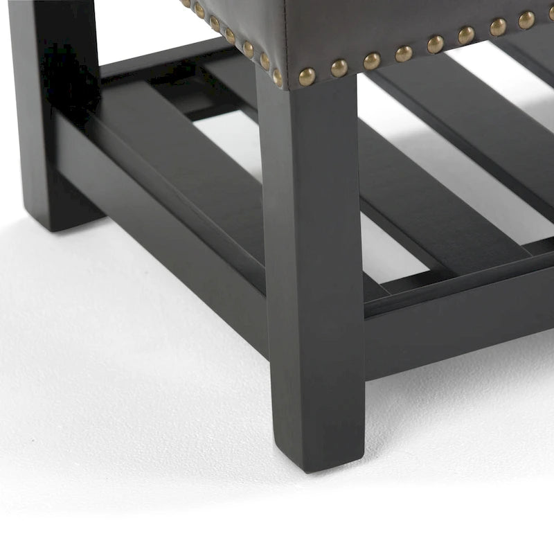 Tufted Faux Leather Storage Ottoman Bench with Open Slat Shelf