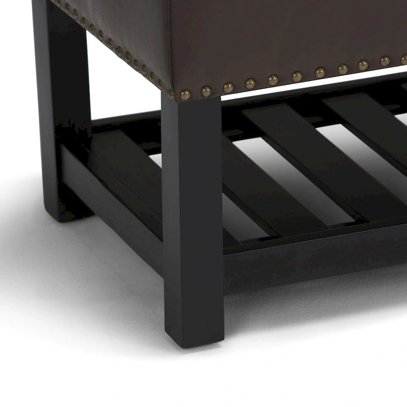 Tufted Faux Leather Storage Ottoman Bench with Open Slat Shelf