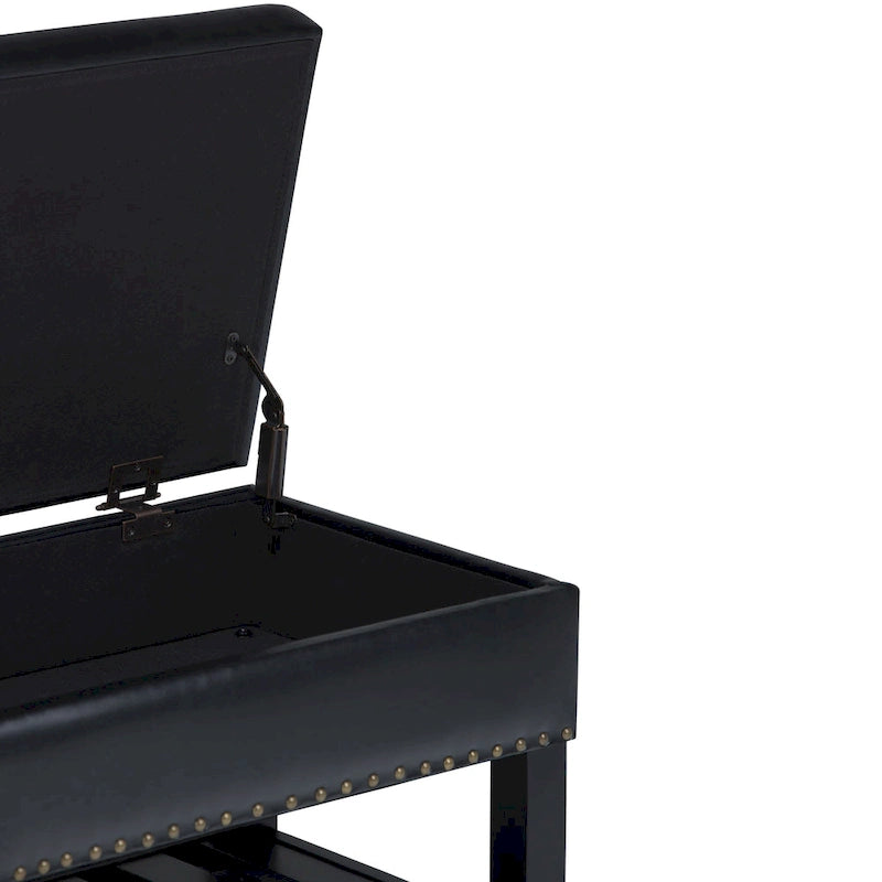 Tufted Faux Leather Storage Ottoman Bench with Open Slat Shelf
