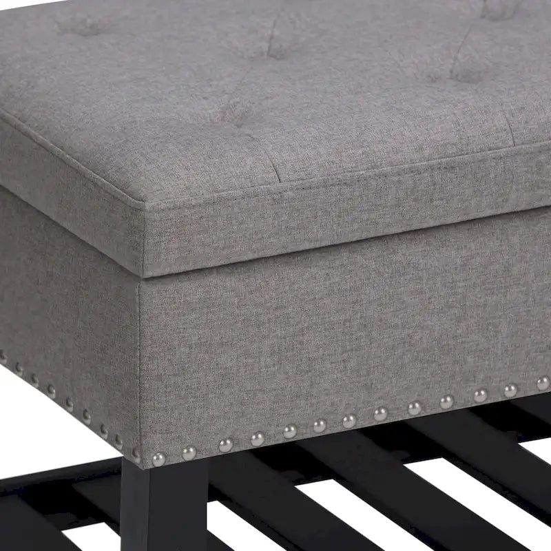 Tufted Faux Leather Storage Ottoman Bench with Open Slat Shelf