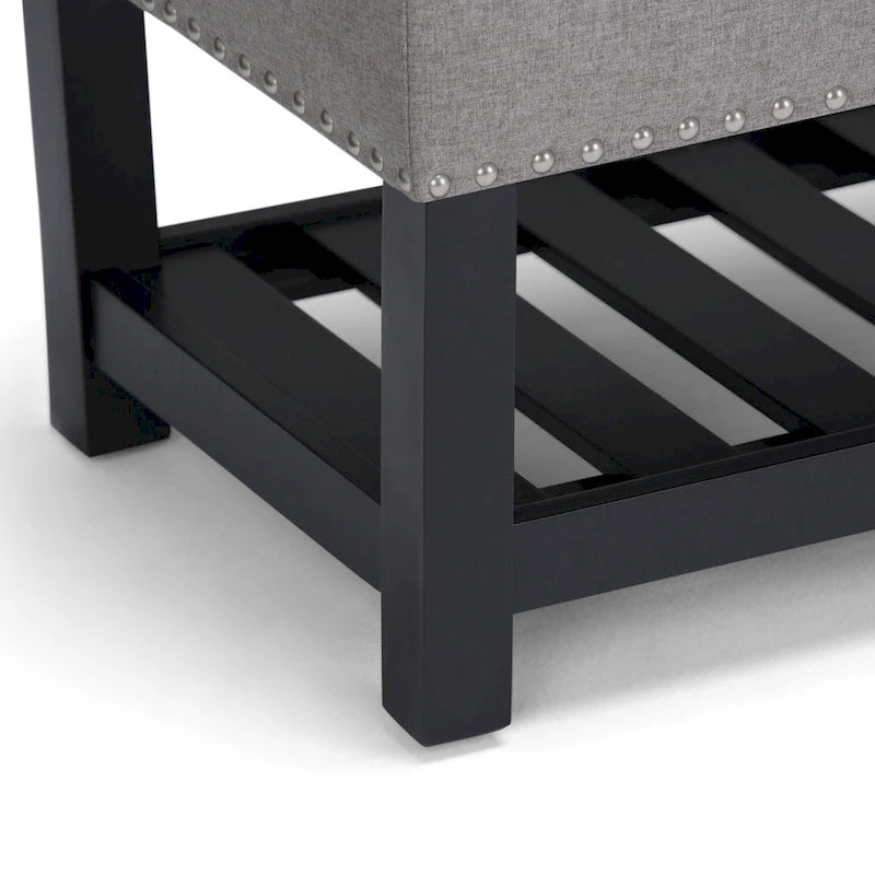 Tufted Faux Leather Storage Ottoman Bench with Open Slat Shelf