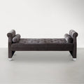 Rolled Arm Button Tufted Velvet Chaise Lounge with Nailhead Trim Grey