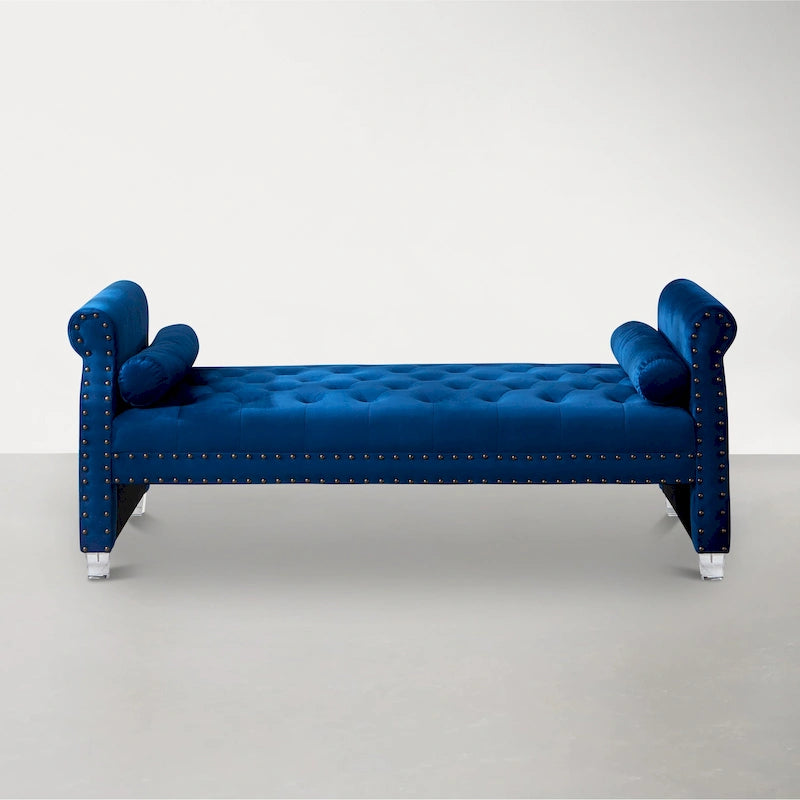 Rolled Arm Button Tufted Velvet Chaise Lounge with Nailhead Trim Grey