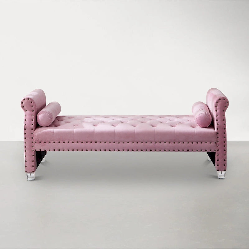 Rolled Arm Button Tufted Velvet Chaise Lounge with Nailhead Trim Grey