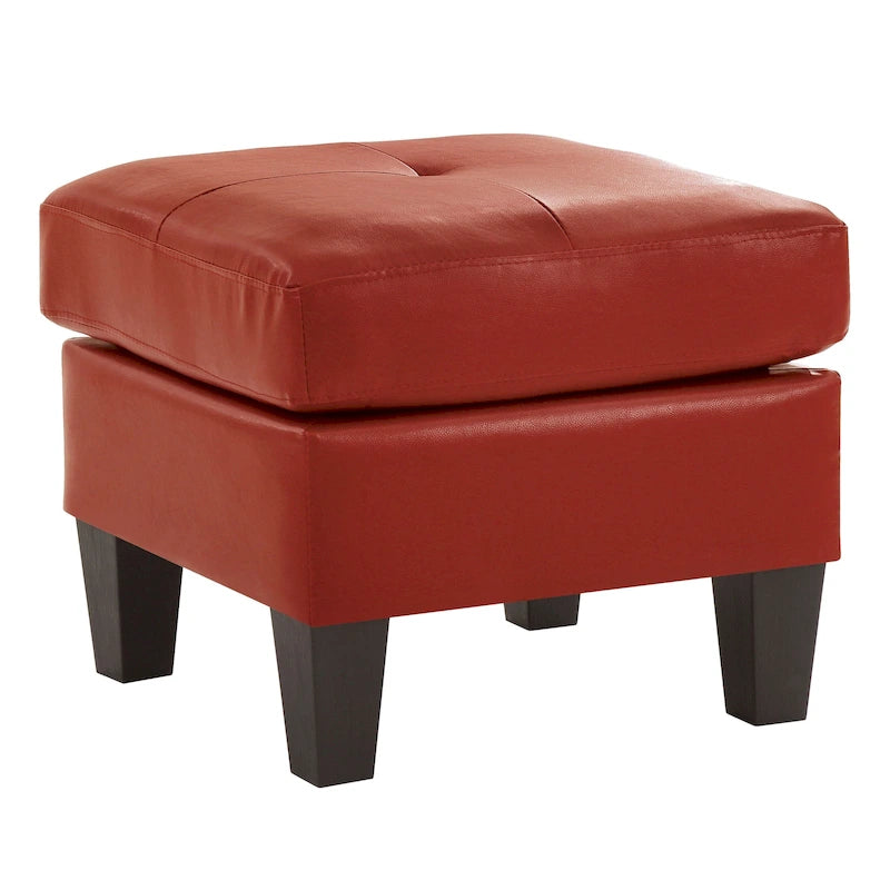 Square Tufted Faux Leather Ottoman with Solid Wood Legs Multi-Color